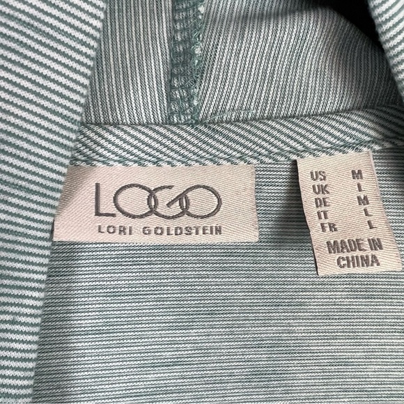 LOGO by Lori Goldstein Cardigan womens medium Open Front Stripe  w/ Lace Godets - Picture 8 of 9
